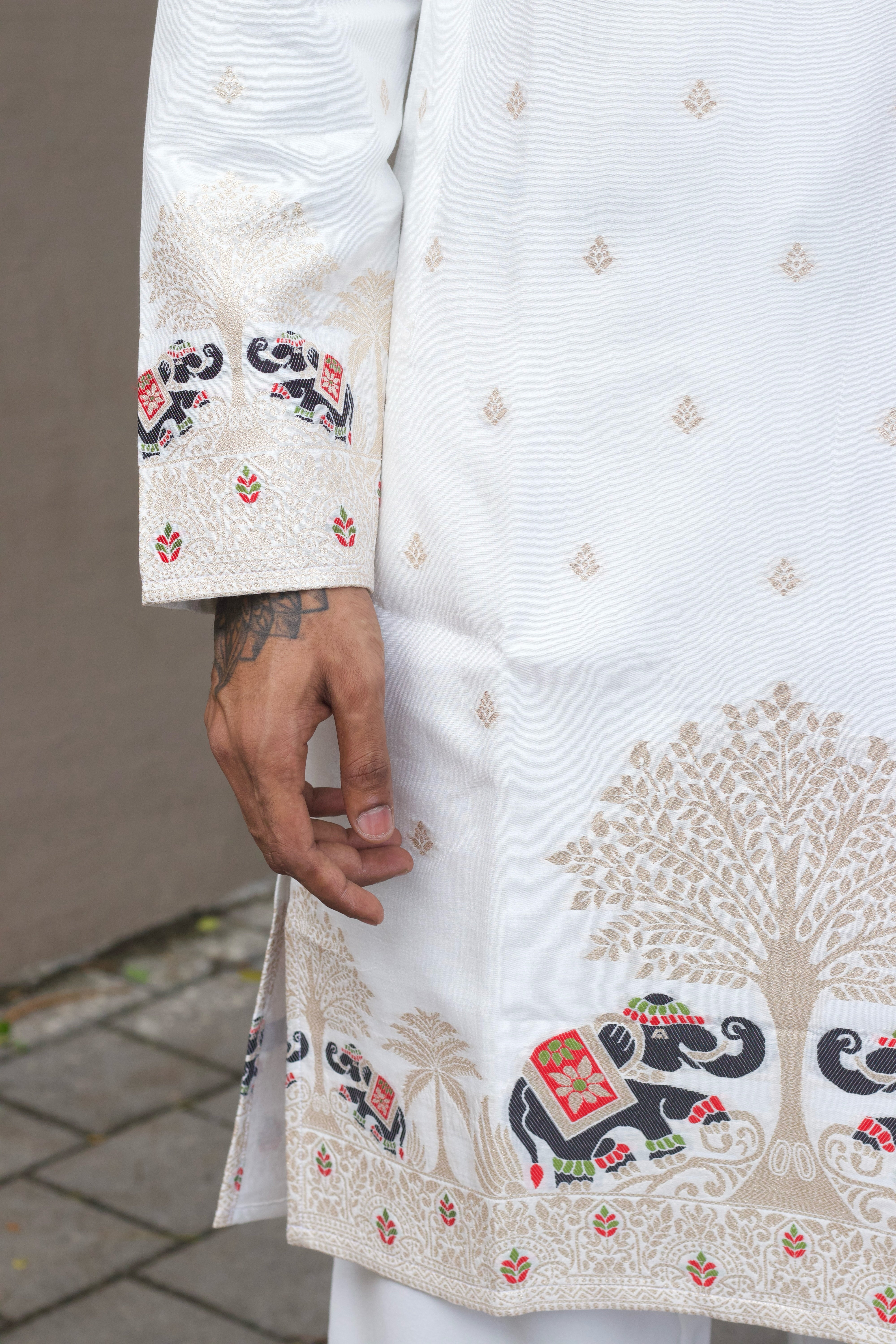 MADHURI ELEPHANT WHITE PATTERN JACQUARD DESIGNER KURTA
