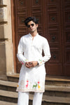 DEER PATTERN WHITE JACQUARD DESIGNER KURTA