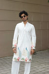 WHITE PEACOCK PATTERN JACQUARD DESIGNER KURTA