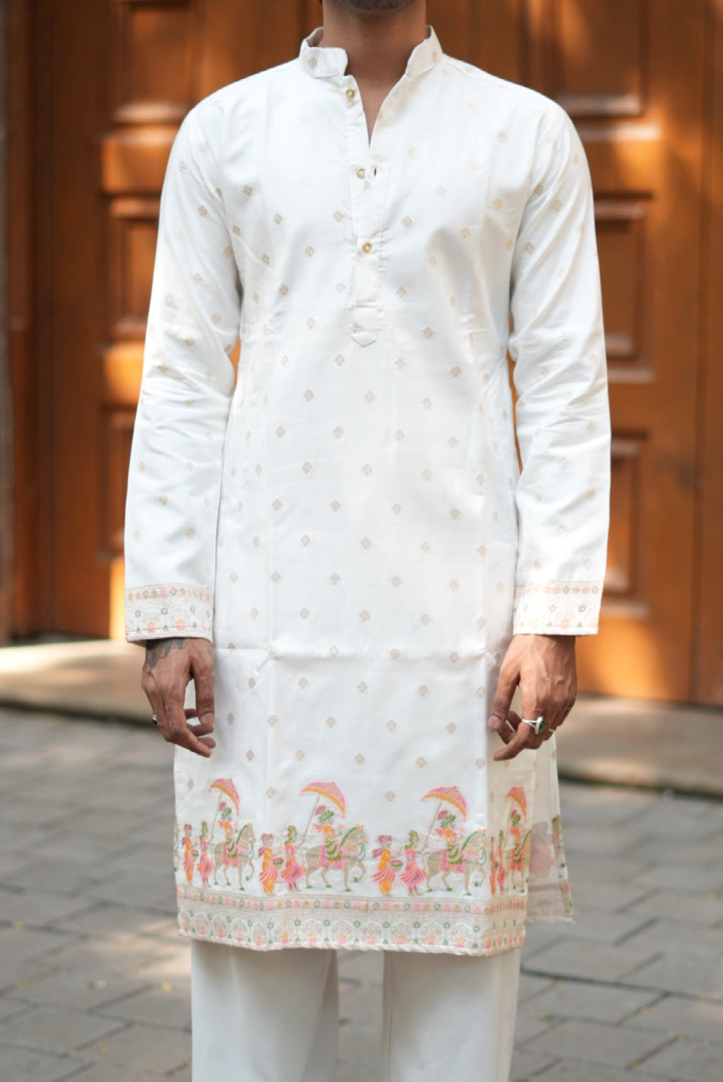 BARAAT WHITE JACQUARD DESIGNER KURTA