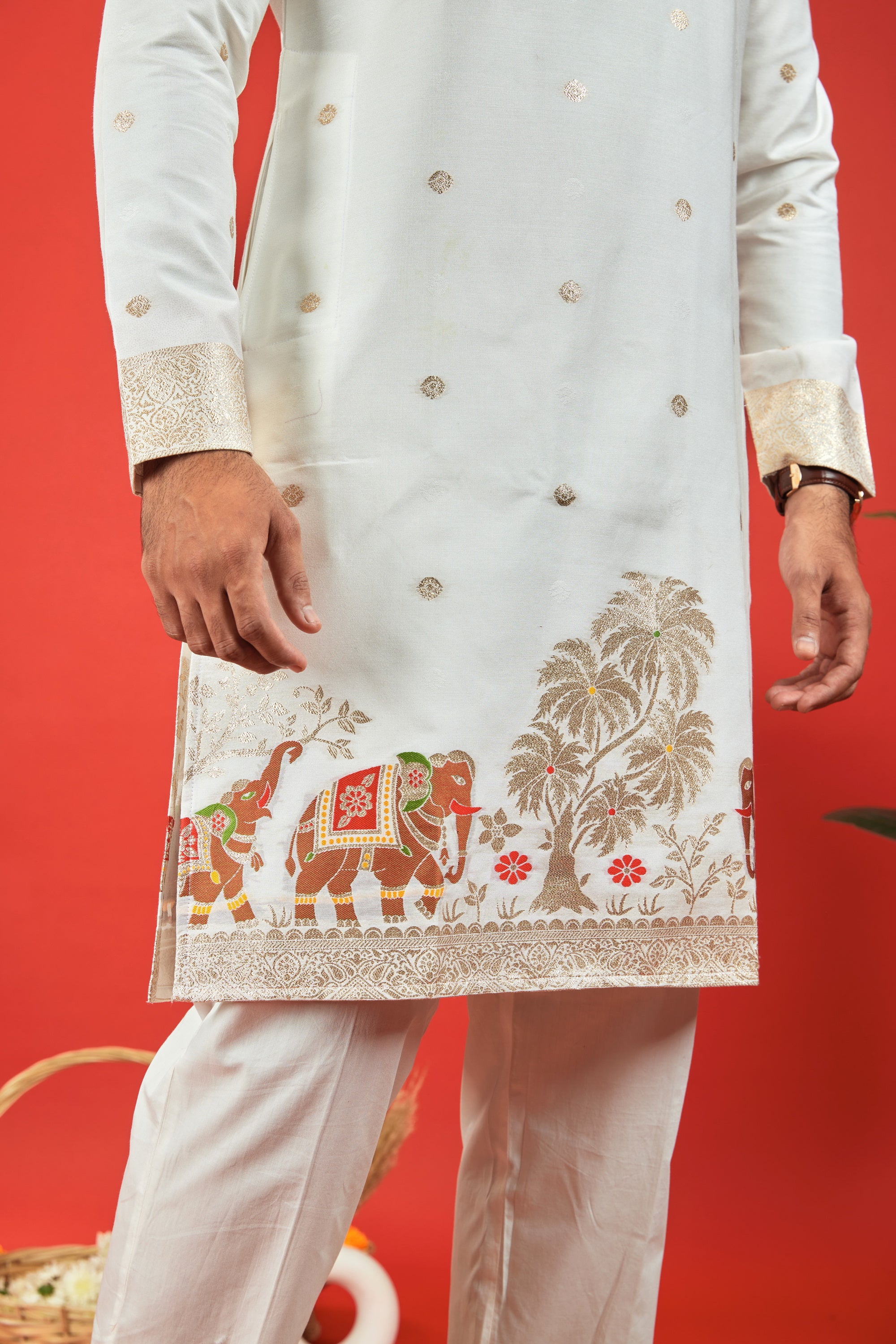 BROWN ELEPHANT PATTERN JACQUARD DESIGNER KURTA