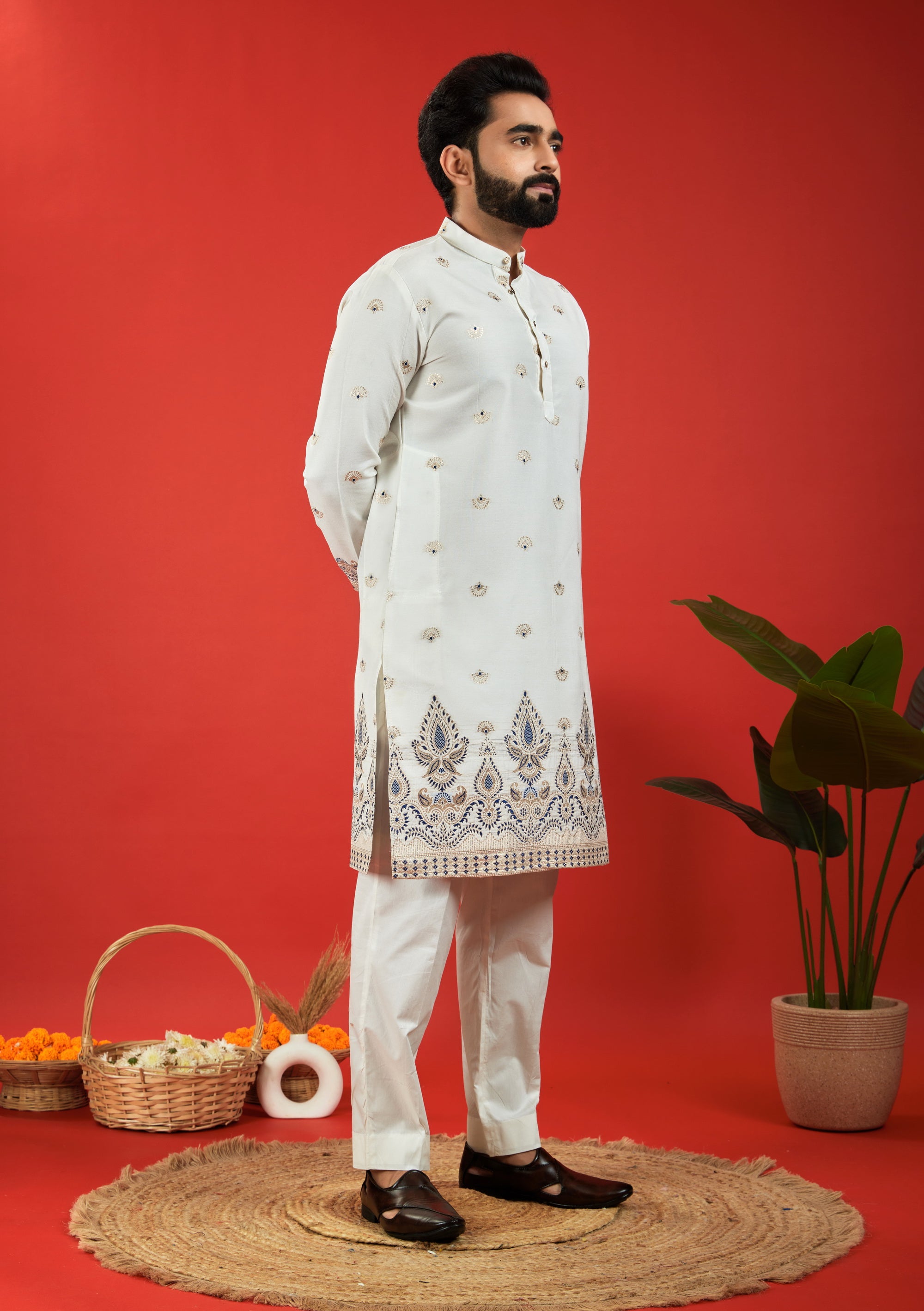 WHITE MAHAL JACQUARD DESIGNER KURTA