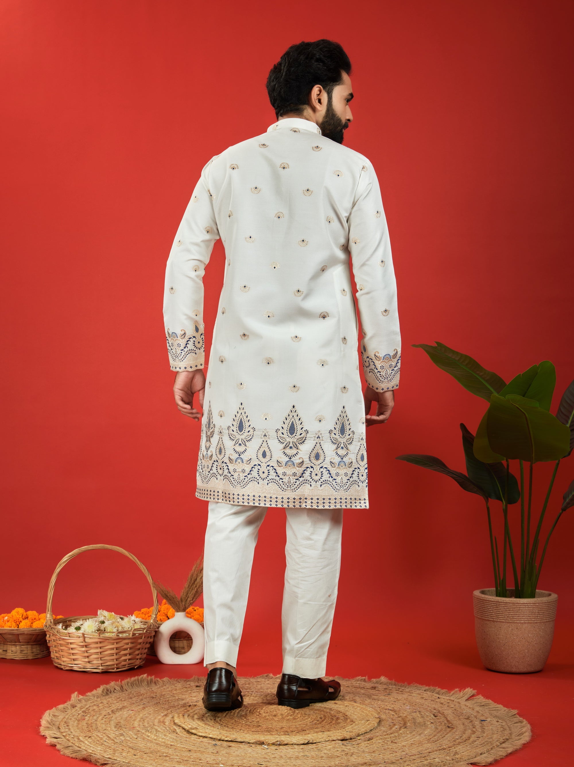 WHITE MAHAL JACQUARD DESIGNER KURTA