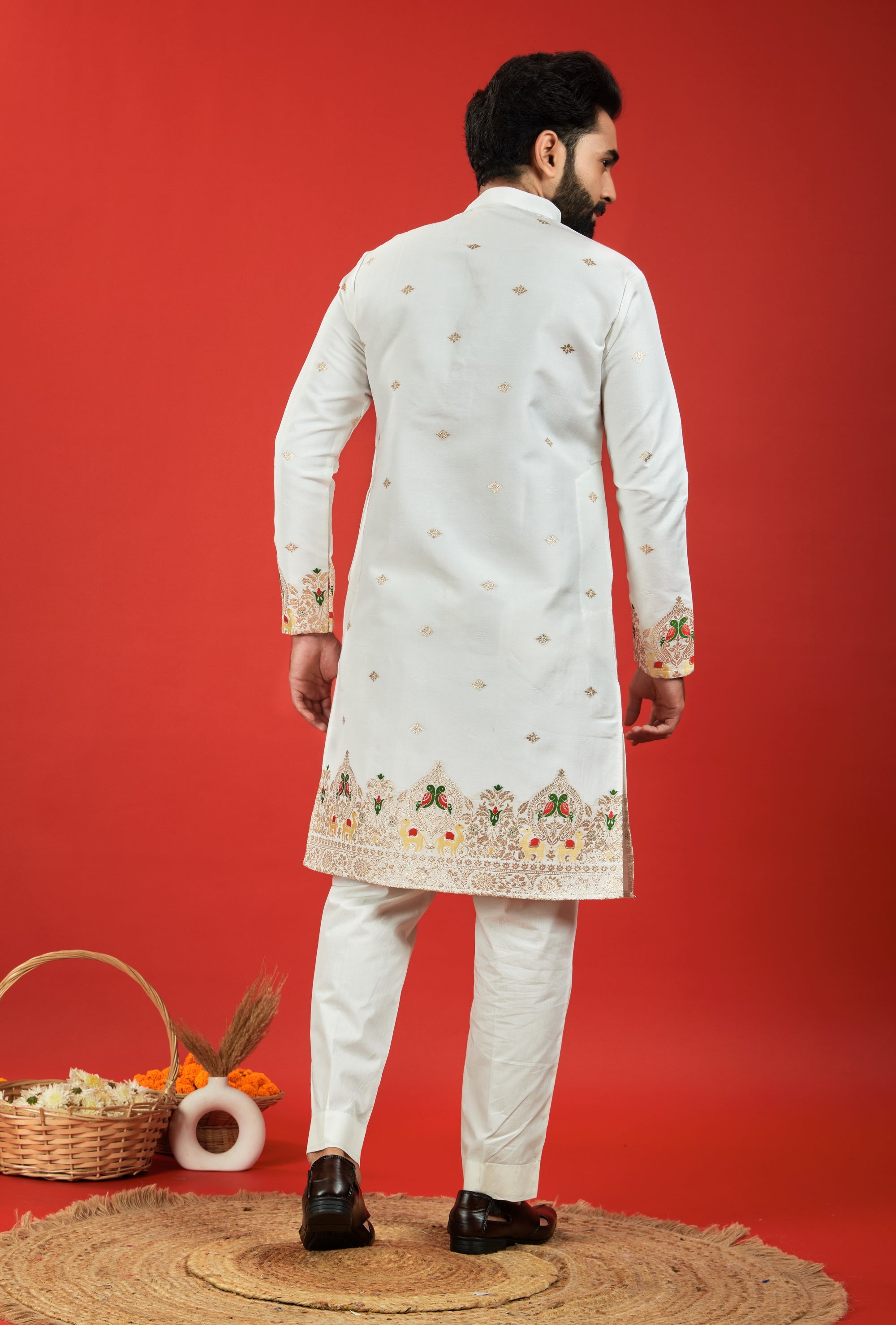 PARROT AND CAMEL PATTERN JACQUARD DESIGNER KURTA