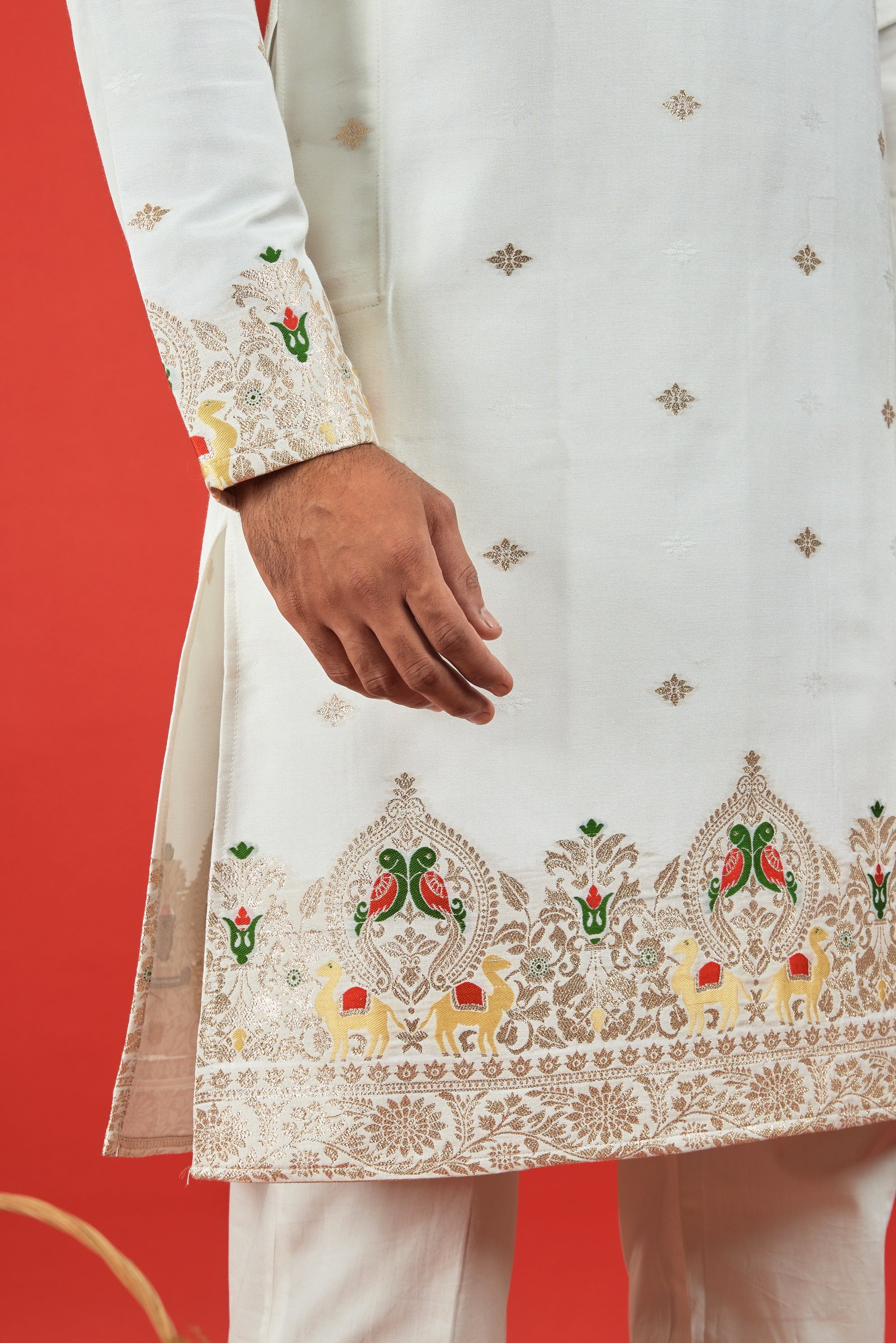 PARROT AND CAMEL PATTERN JACQUARD DESIGNER KURTA