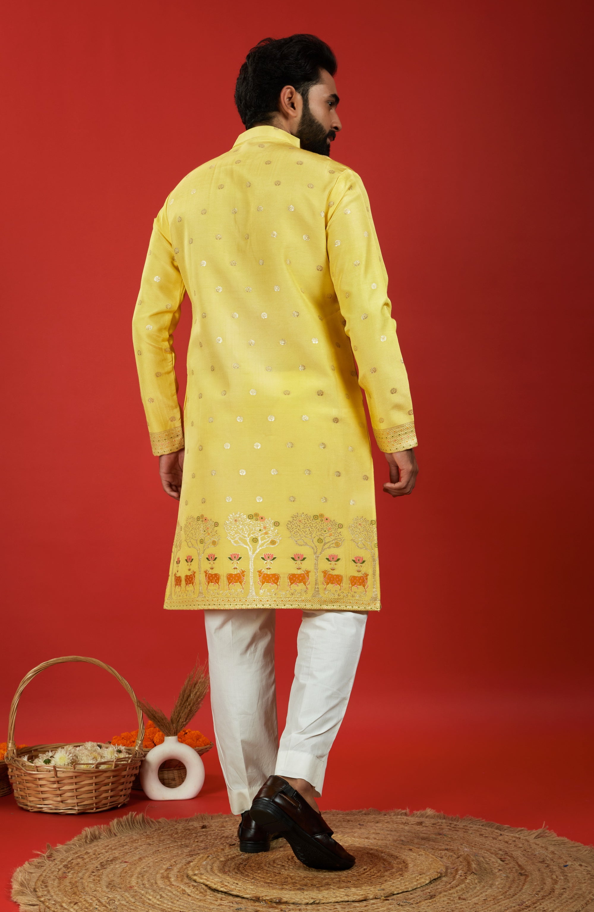 YELLOW GAURI TRADITIONAL SELECTED JACQUARD DESIGNER KURTA