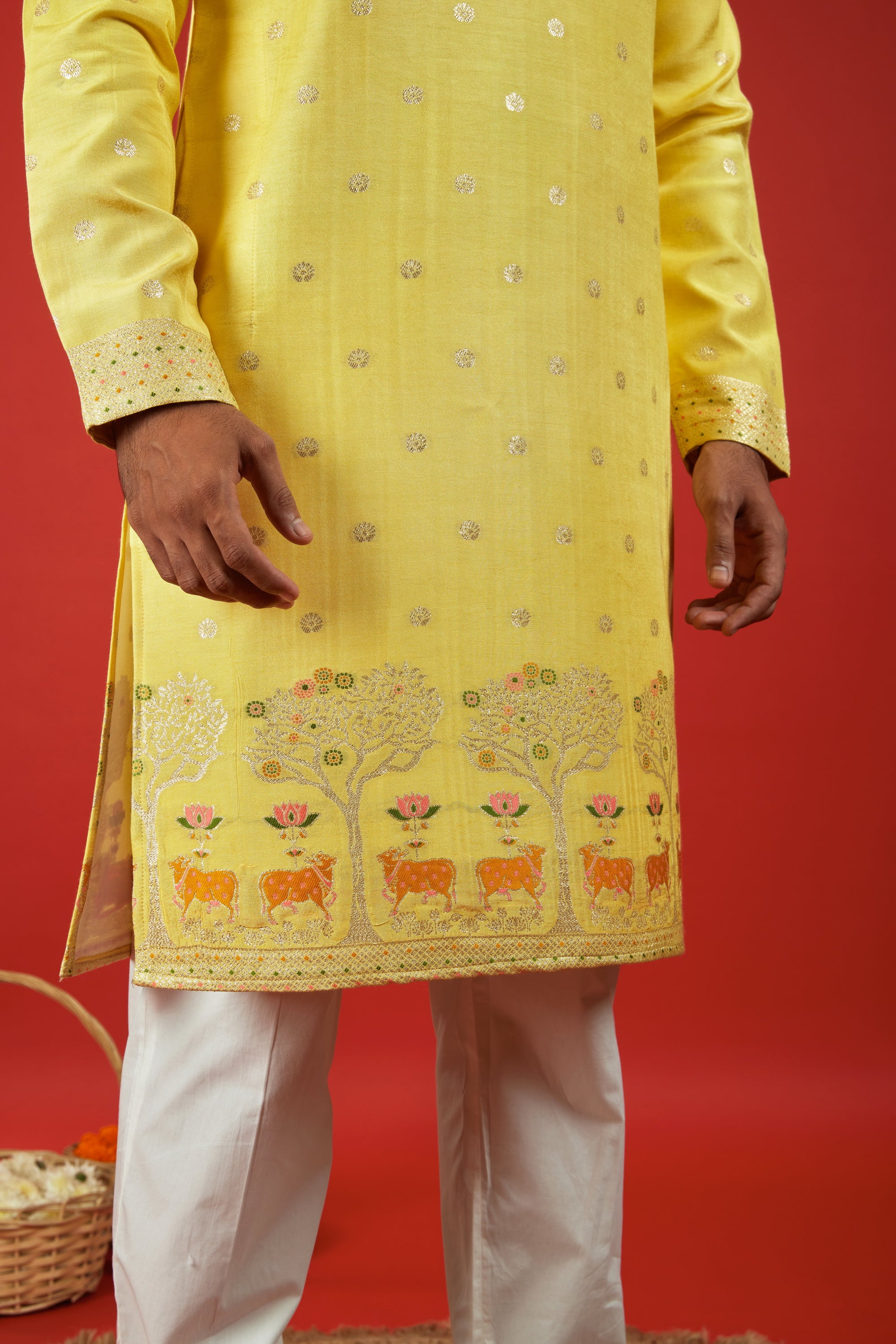 YELLOW GAURI TRADITIONAL SELECTED JACQUARD DESIGNER KURTA