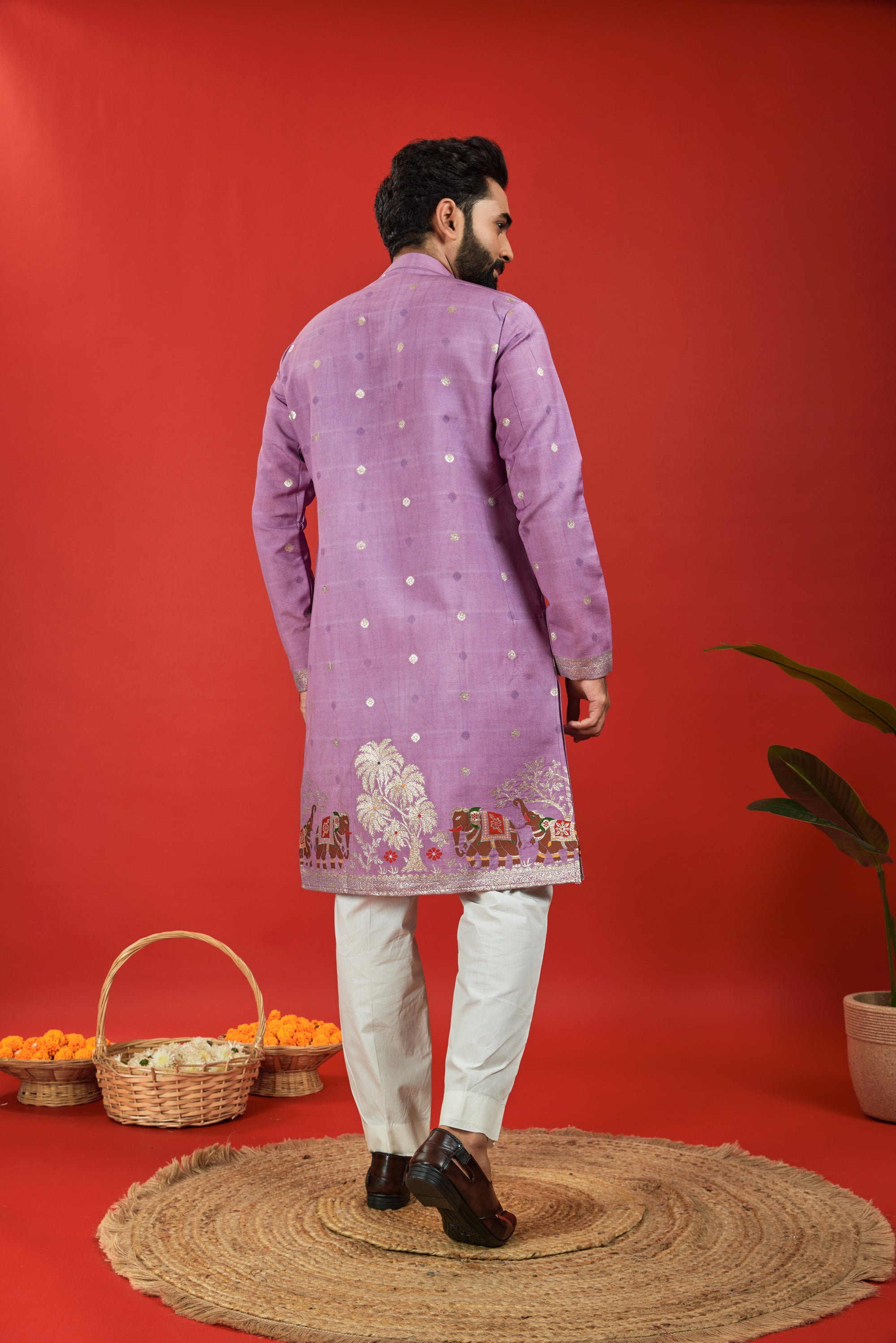 PURPLE BROWN ELEPHANT PATTERN JACQUARD DESIGNER KURTA