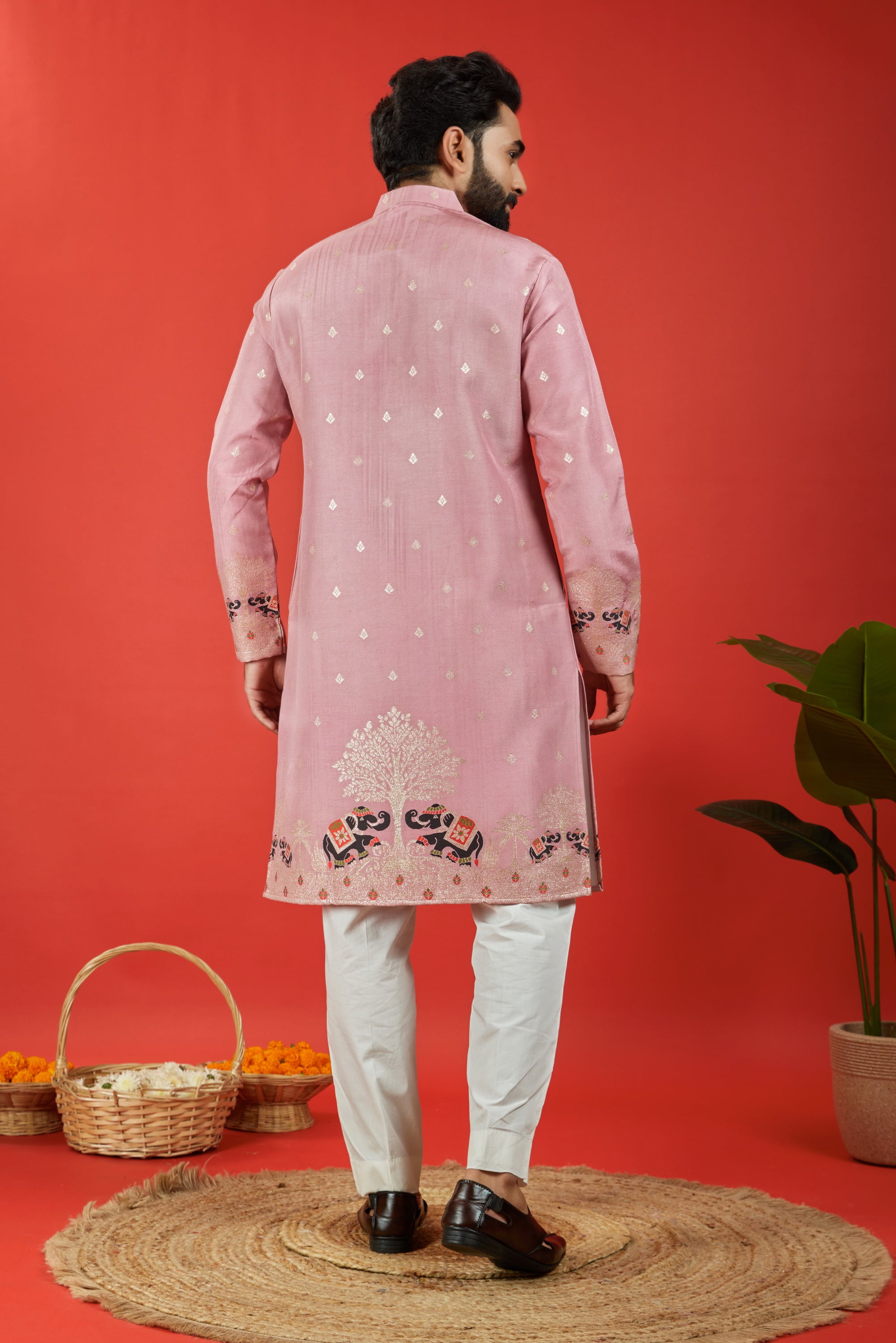 ONION PINK ELEPHANT PATTERN JACQUARD DESIGNER KURTA