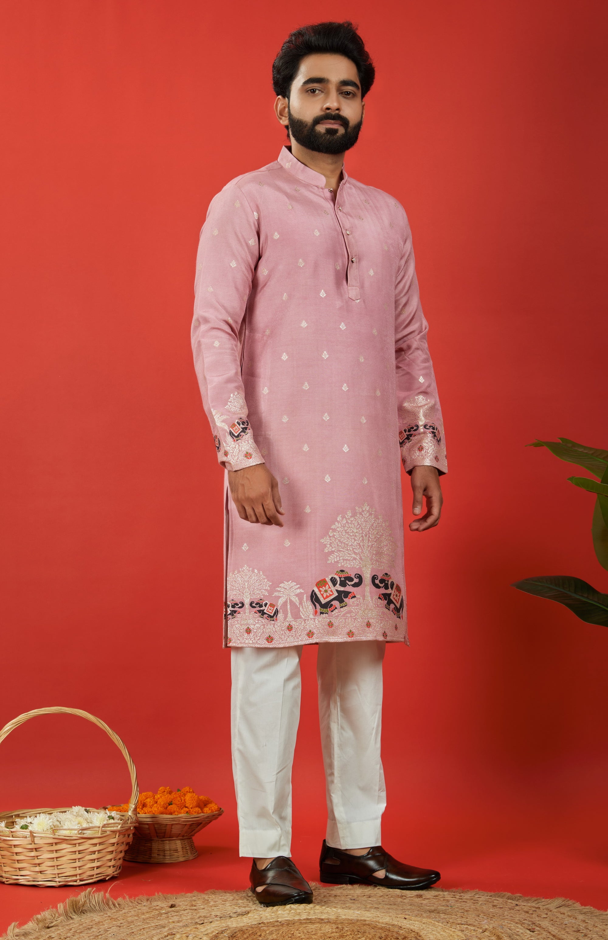 ONION PINK ELEPHANT PATTERN JACQUARD DESIGNER KURTA