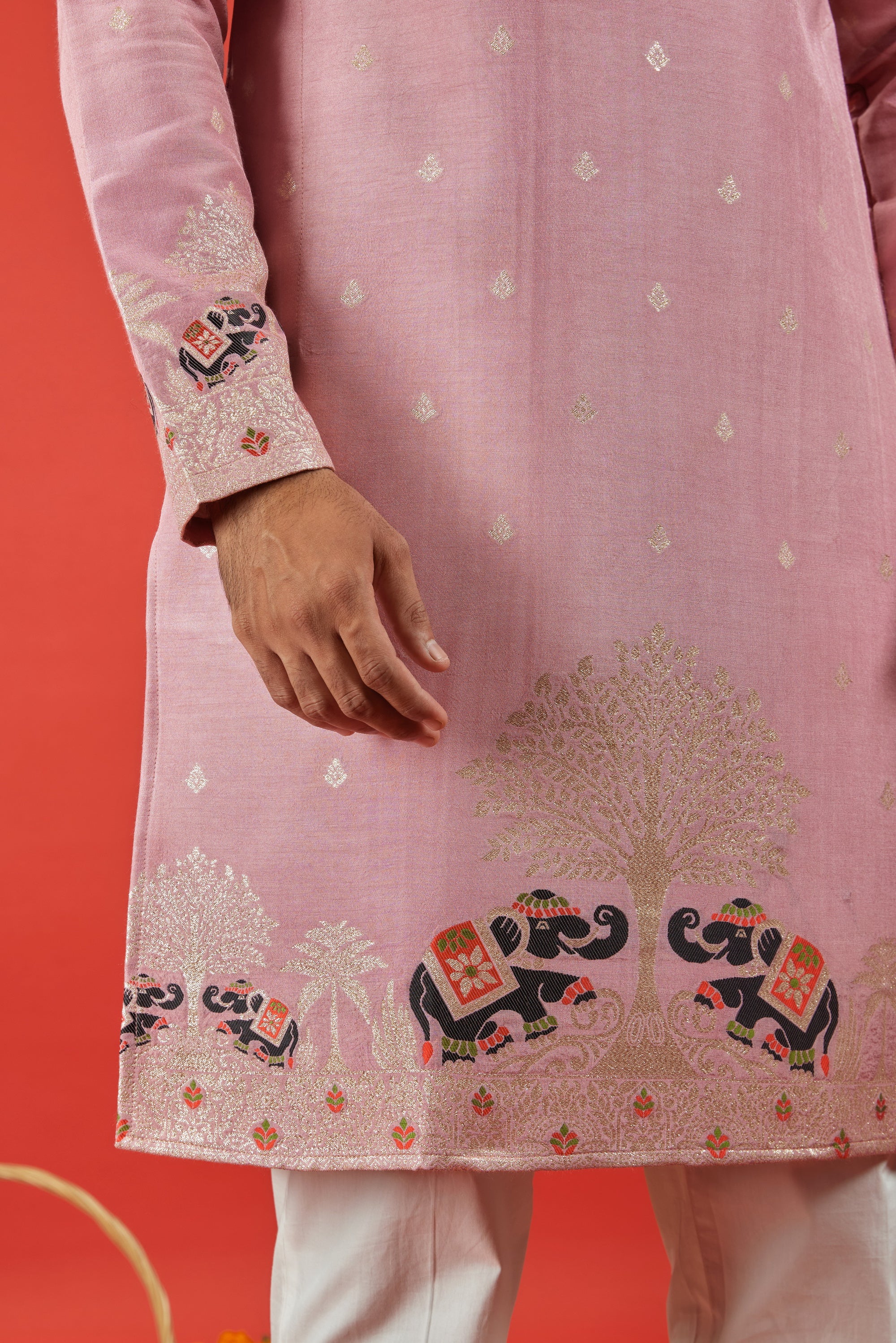 ONION PINK ELEPHANT PATTERN JACQUARD DESIGNER KURTA