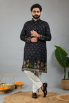 BLACK DEER PATTERN JACQUARD DESIGNER KURTA
